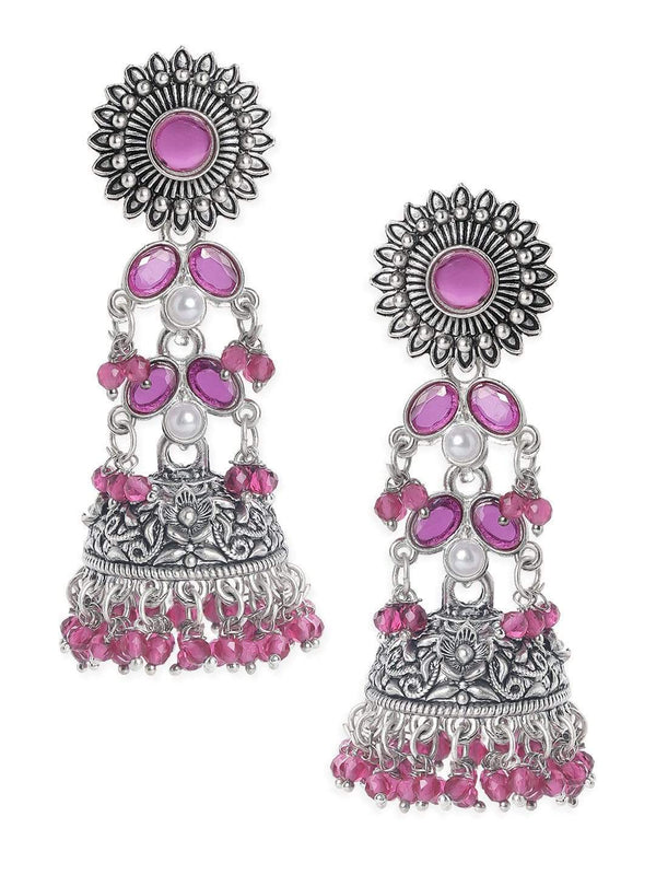 Rubans Oxidised Regal Pink Beads Jhumkas