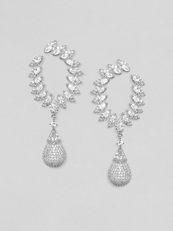 Rubans Rhodium Plated Premium Pave Crystal Studded Drop Earrings