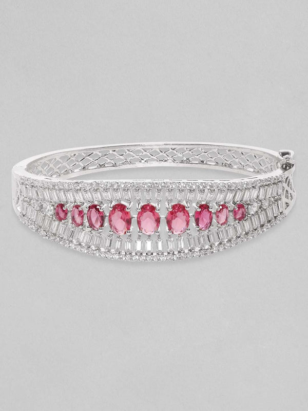 Rubans Rhodium Plated Ruby Red Zirconia Studded Statement Bracelet