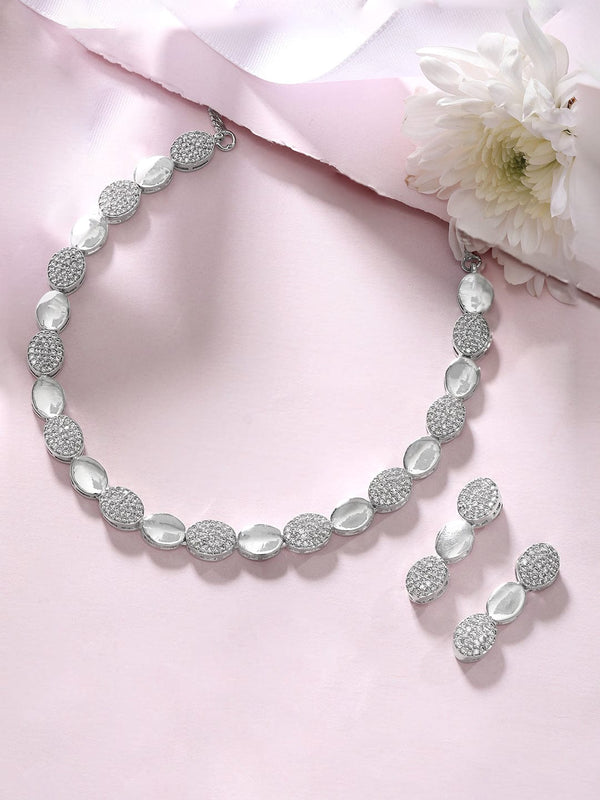 Rubans Rhodium Plated Zircon Studded Necklace Set