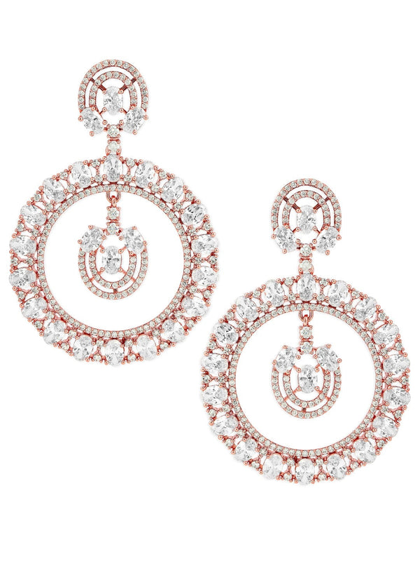 Rubans Rose Gold Plated Handcrafted AD Studded Drop Earrings