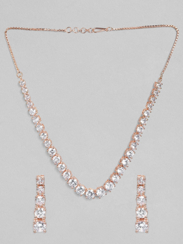 Rubans Rose Gold  Plated Handcrafted Zircon Stone Necklace Set