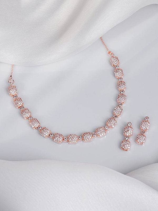 Rubans Rose Gold-Plated White AD-Studded Jewellery Set