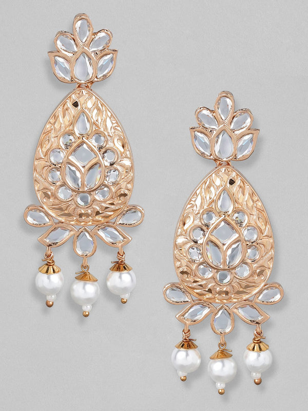 Rubans Rose Gold-Plated & White Teardrop Shaped Drop Earrings