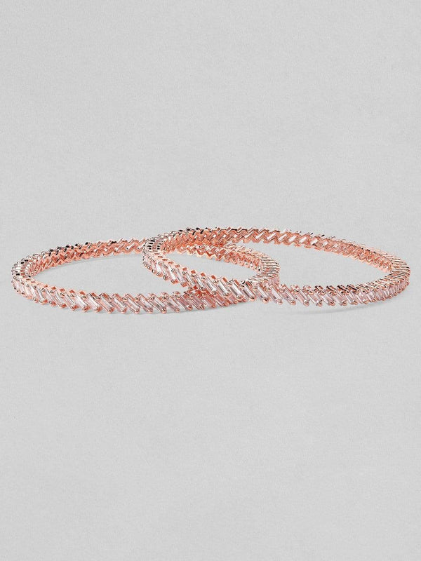 Rubans Rose Gold Plated Zircon Stone Studded Set of 2 Bangles.