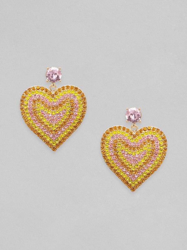 Rubans Gold Toned Pink Gradient Heart Shaped Dangle Earrings