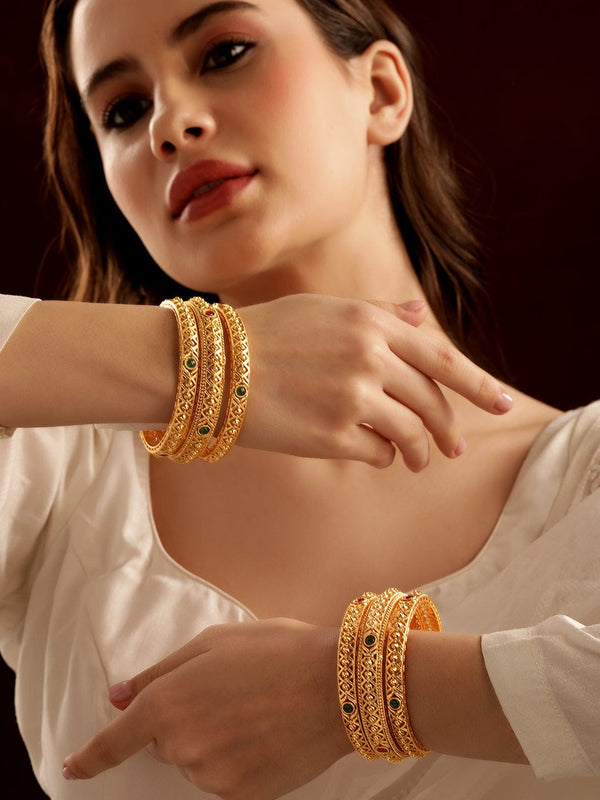 Rubans Set of 6, 22K Gold Plated Filigree Handcrafted Gold Bangles Bangles & Bracelets