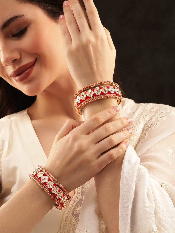 Rubans Set of 6, Maroon Fabric Mirror studded red beaded statement bangles Bangles & Bracelets