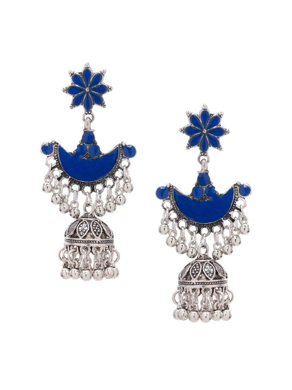 Rubans Silver-Toned & Blue Handcrafted Dome Shaped Jhumkas