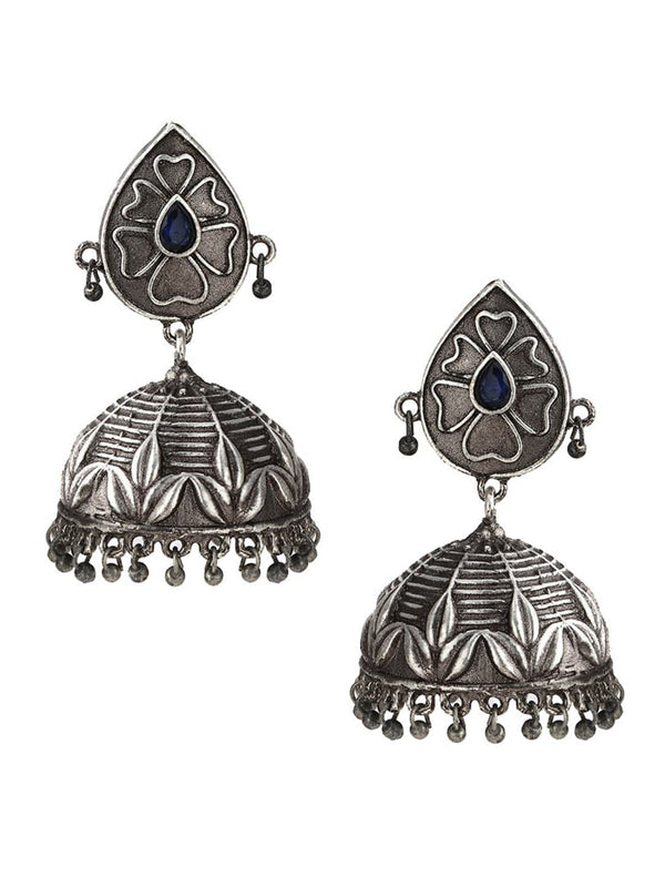 Rubans Silver-Toned Dome Shaped Jhumkas