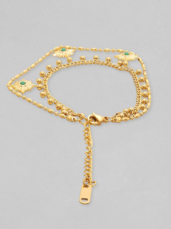 Rubans Voguish 18K Gold Plated Cuban Chain Zircons Stone Studded With Charms Bracelet