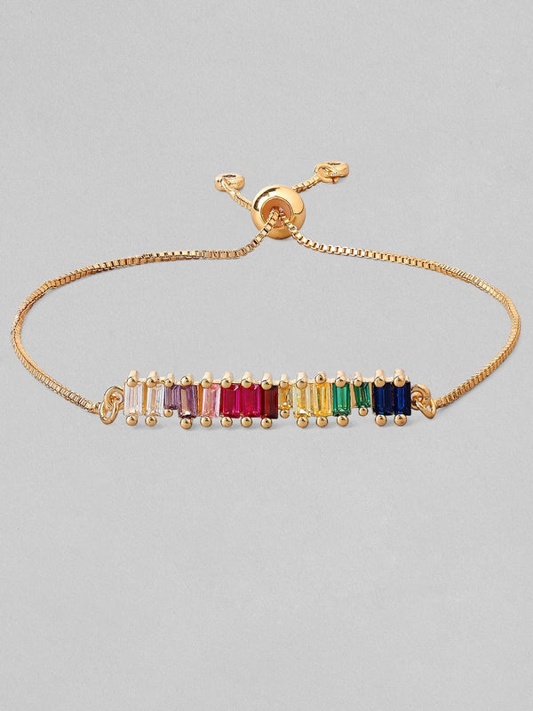 Rubans Voguish 18K Gold Plated Stainless Steel Waterproof Bracelet With Multicoloured Baguette Zircons.