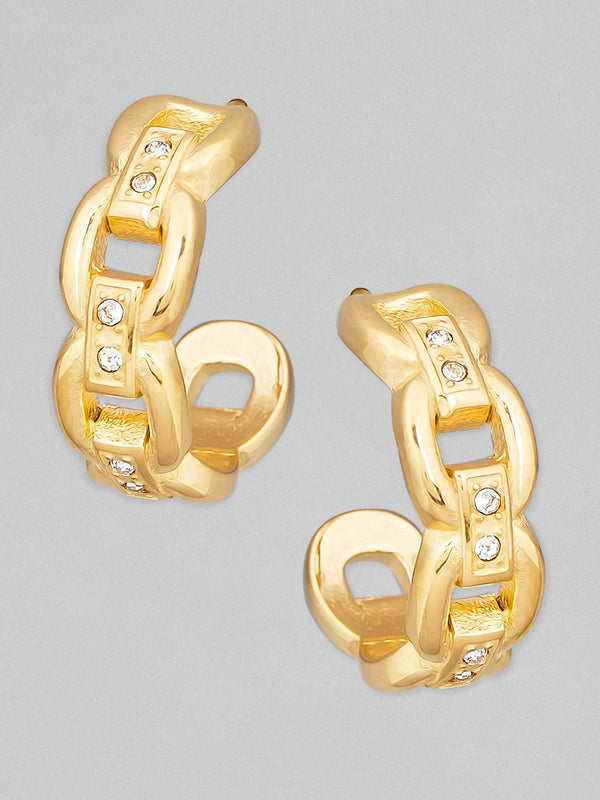 Rubans Voguish 18K Gold Plated Stainless Steel Waterproof Link Chain Style Hoop Earrings With Zircons Studded.