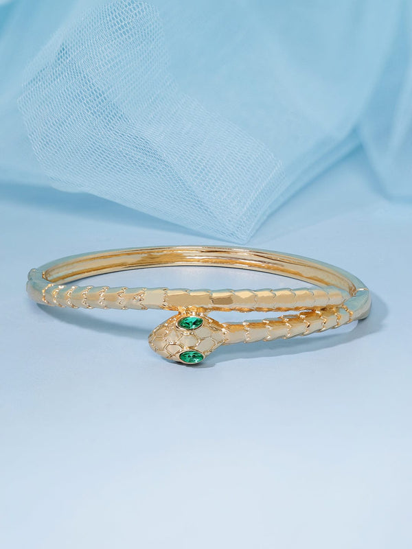 Rubans Voguish Enchanting Serpent 13K Gold Plated Emerald Zirconia Bracelet