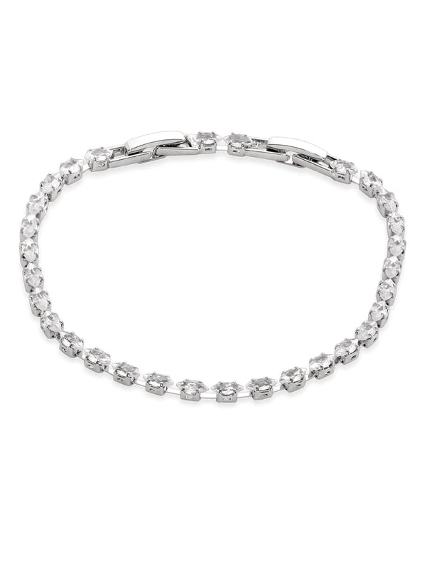 Rubans Voguish Rhodium-PlatedÂ Brilliant Cut Zirconia Studded Tennis Bracelet