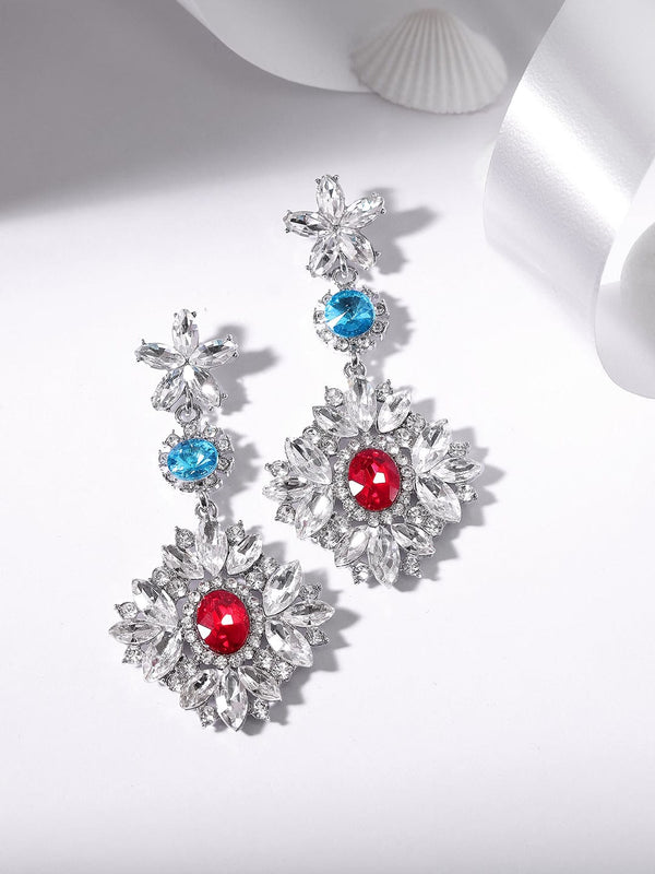 Rubans Voguish Rhodium Plated Crystal Studded Drop Earrings