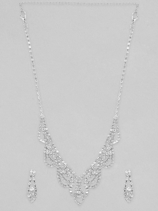 Rubans Voguish Silver Toned With Zircon Studded Jewellery Set.