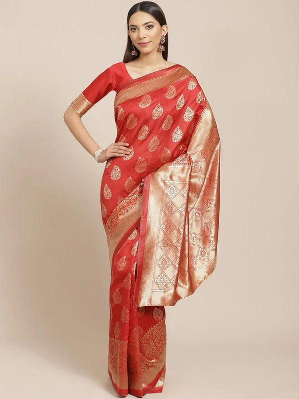 Rust Printed Brocade Saree - Jashvi