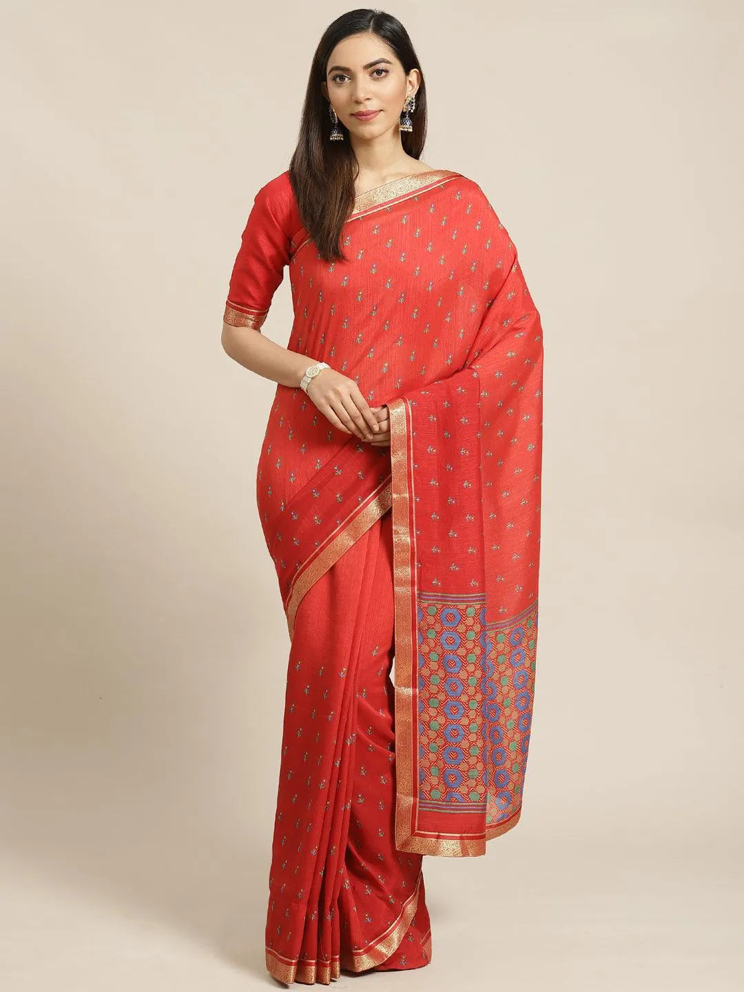 Rust Printed Chiffon Saree - Jashvi