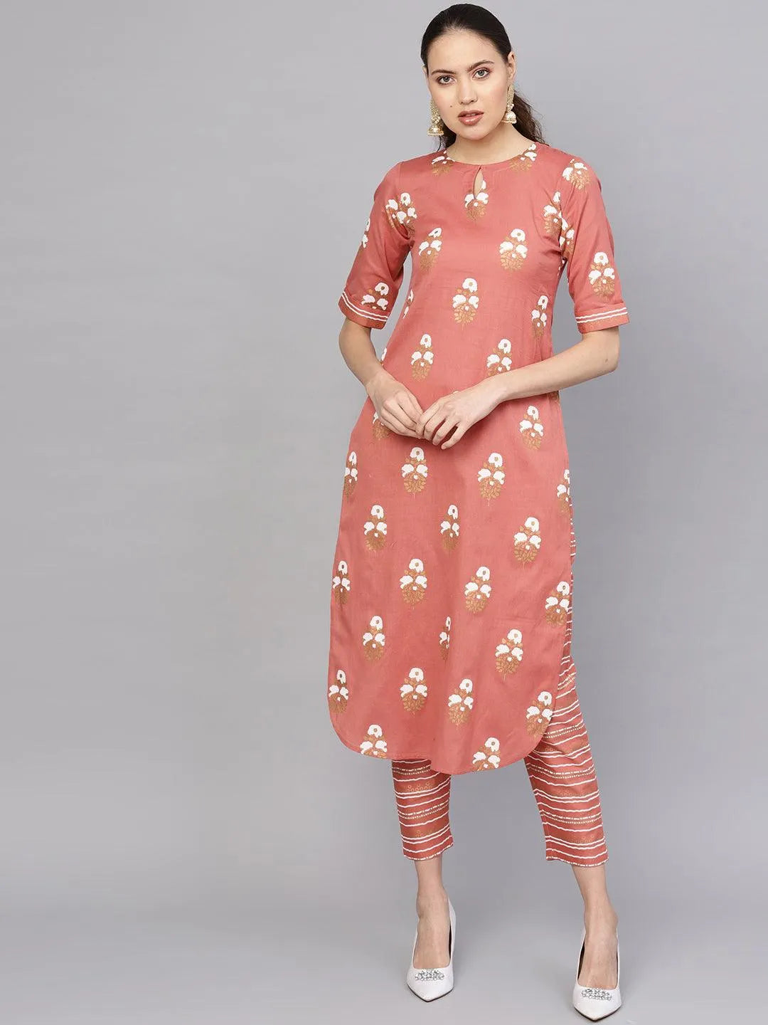 Rust Printed Cotton Kurta Set - Jashvi