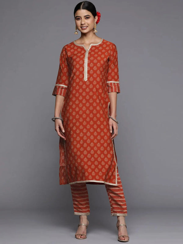 Rust Printed Silk Straight Kurta - Jashvi