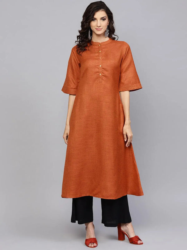 Rust Solid Cotton Kurta - Jashvi