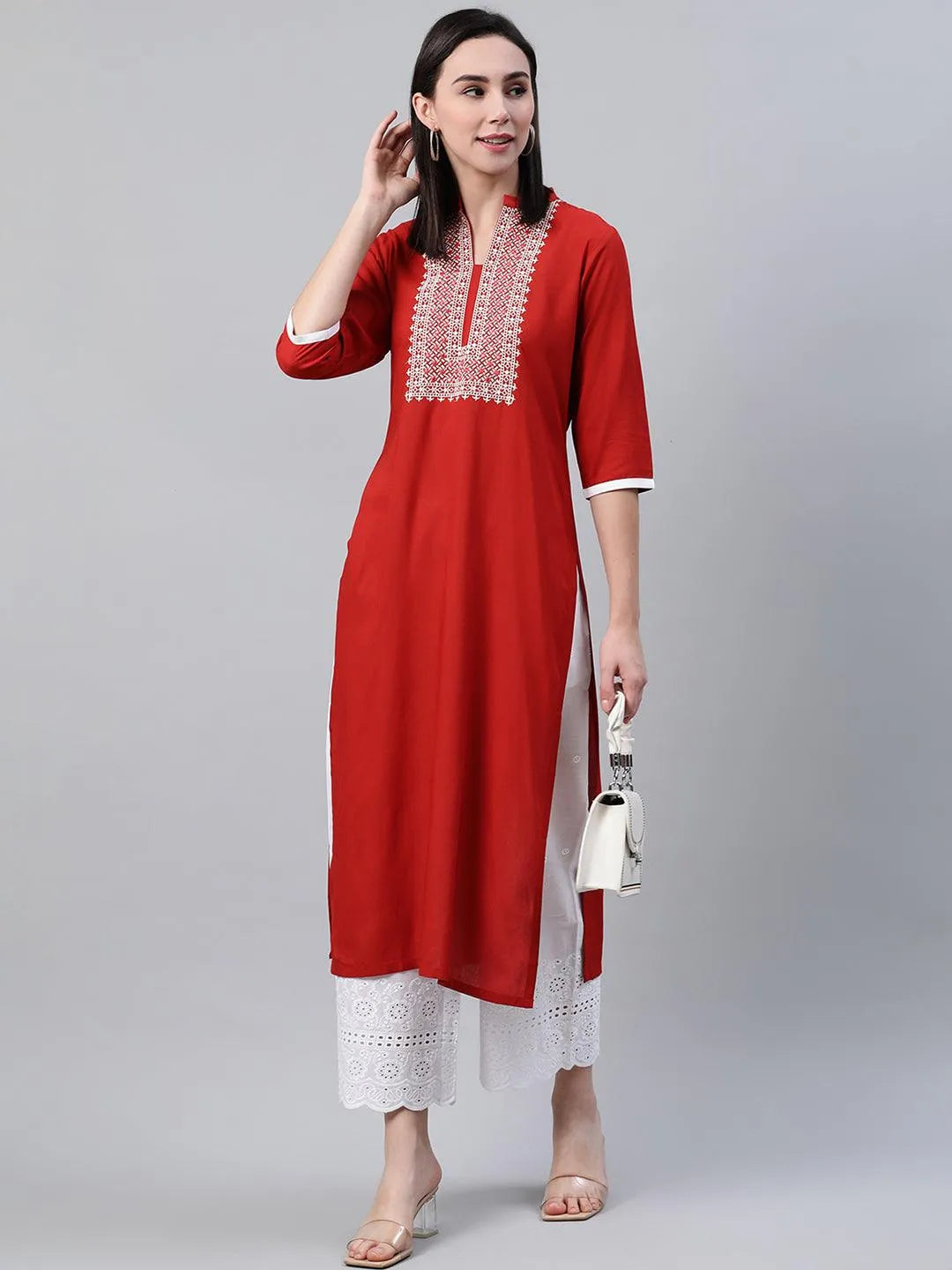 Rust Solid Rayon Kurta - Jashvi