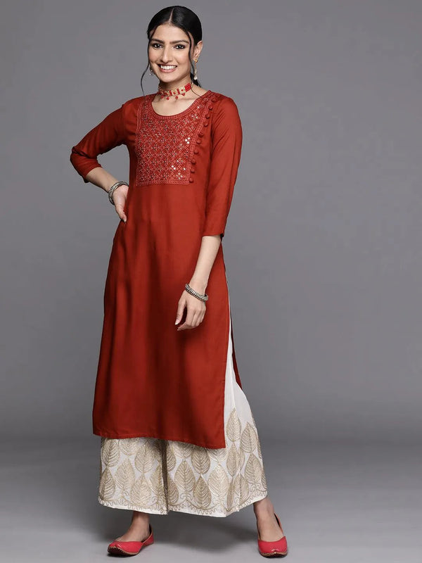 Rust Yoke Design Rayon Kurta - Jashvi