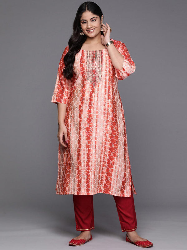 Rust Yoke Design Silk Straight Kurta - Jashvi