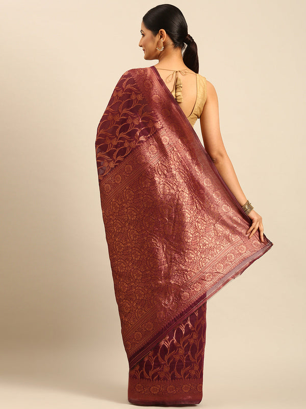 Women's Purple Cotton Saree With Un Stitched Blouse - Aanika