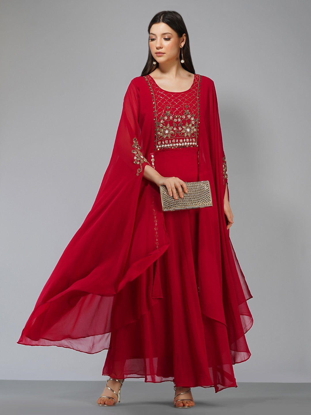 Women's Red Ankle Length A-Line Kurta  - Ziva Fashion