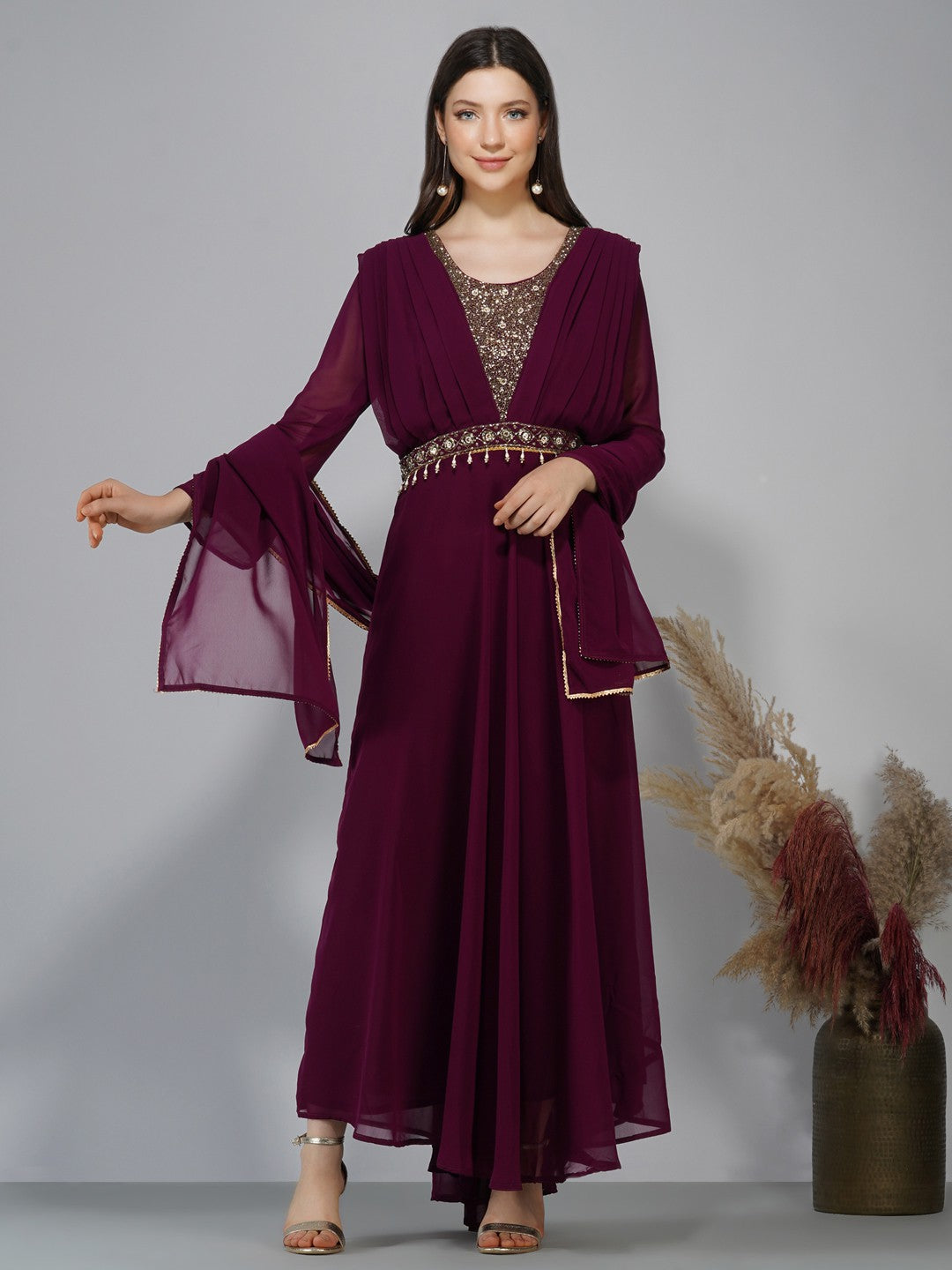 Women's Purple Ankle Length A-Line Kurta  - Ziva Fashion