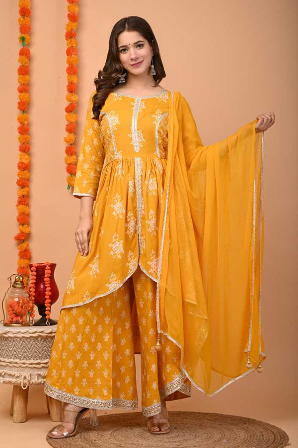 Women's Yellow Kurta And Palazzo Set Rayon - Noz2Toz