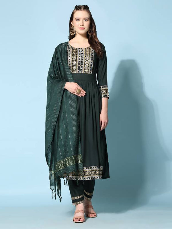 Women's Viscose Rayon Kurta, Pant And Dupatta Set - Noz2Toz