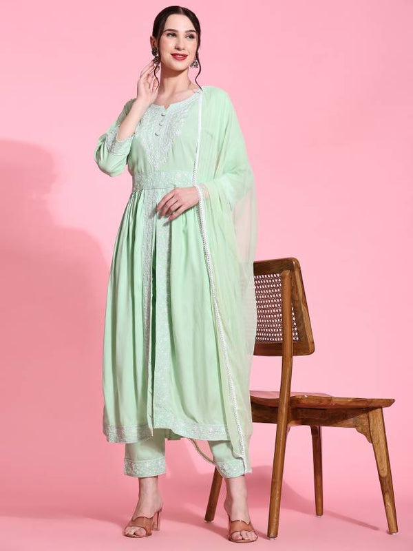 Women's Viscose Rayon Kurta Pant Dupatta Set - Taantav