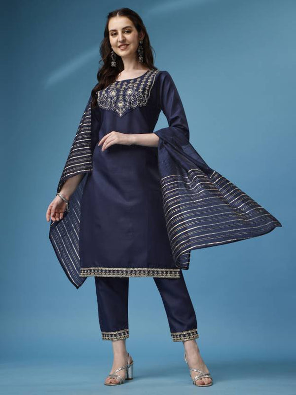 Women's Ethnic Motifs Embroidered Yoke Design Kurta With Trousers & Dupatta - Noz2Toz