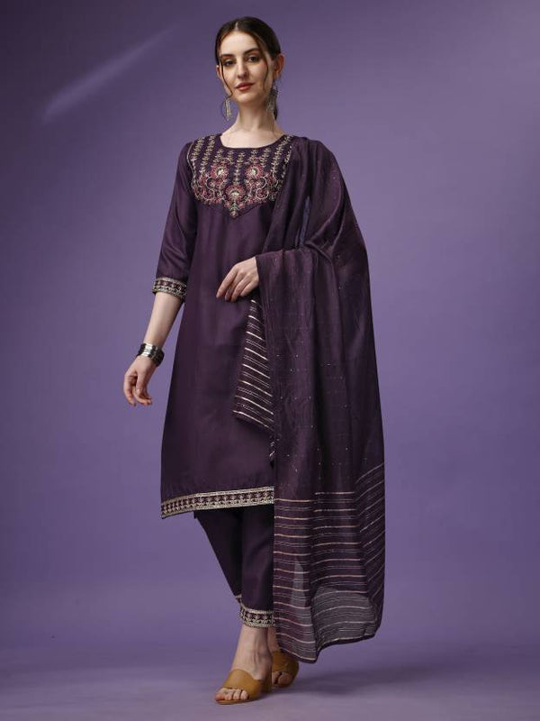 Women's Ethnic Motifs Embroidered Yoke Design Kurta With Trousers & Dupatta - Noz2Toz