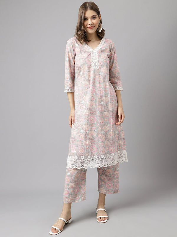 Women's Pink Cotton A-Line Kurta set - Fiorra