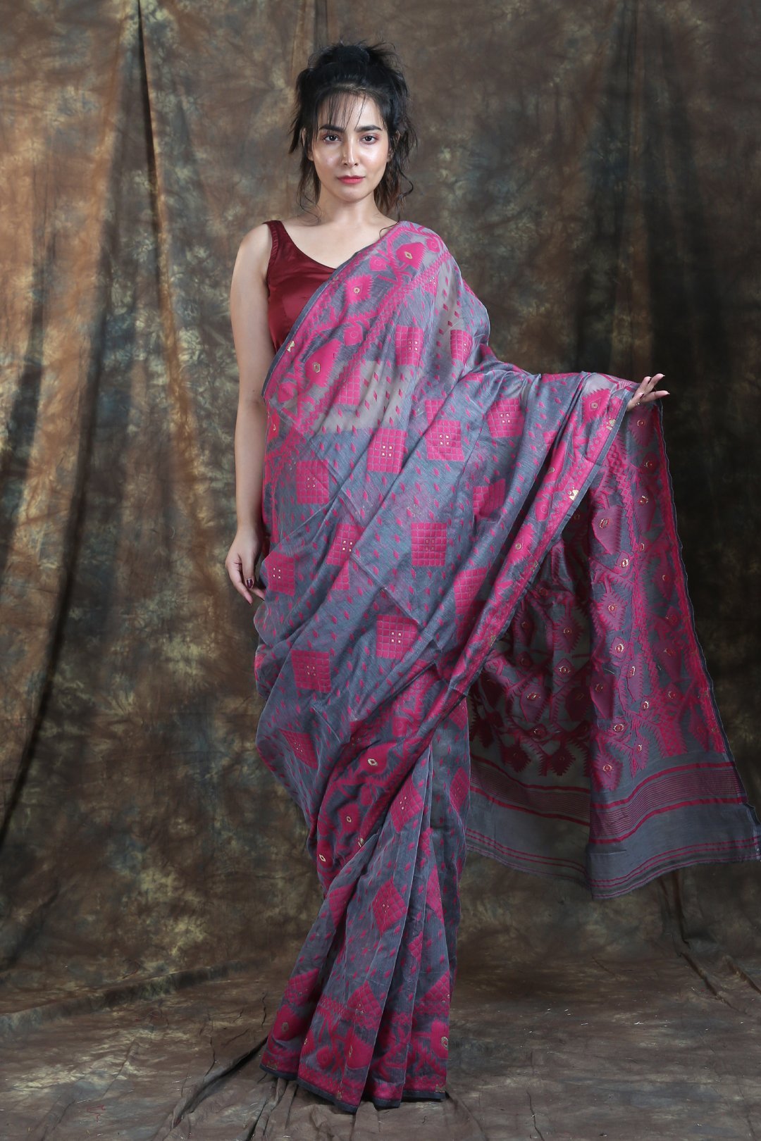 Women's  Allover Weaving Jamdani Saree - Arhi