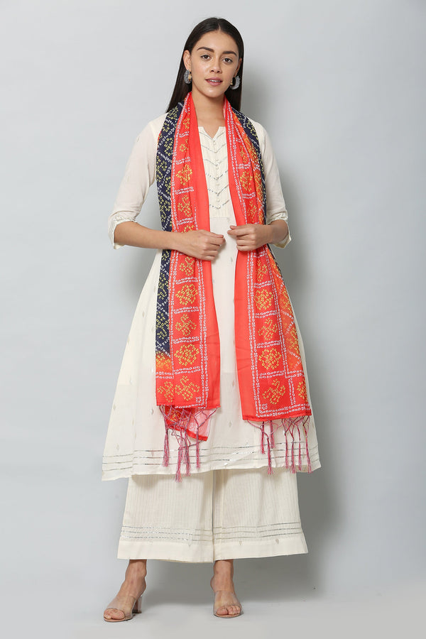 Women's Red & Blue Color Bandhani Digital Printed Dupatta - VAABA