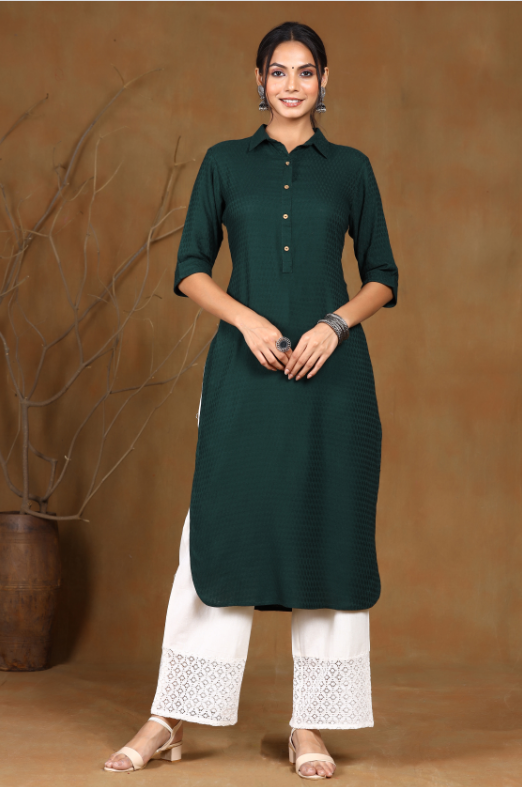 Women's Jadegreen Rayon Dobby Straight Kurta - Juniper