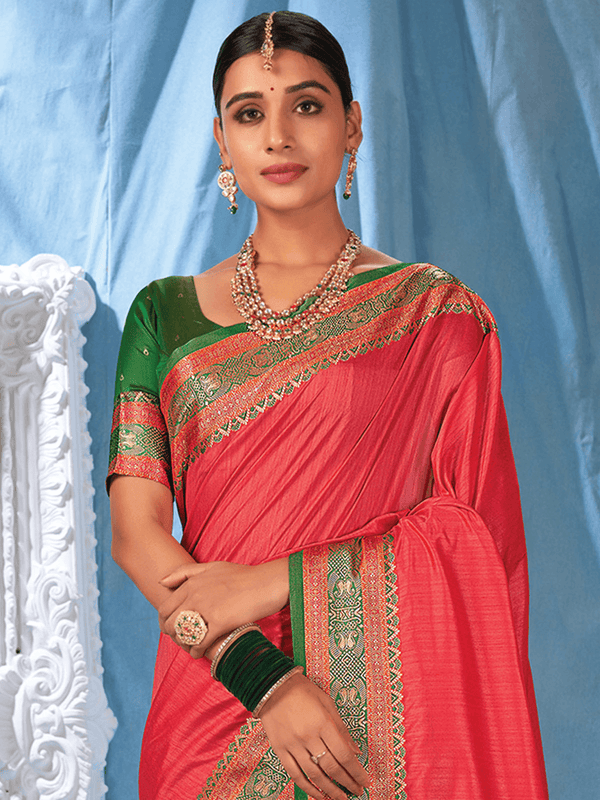 Women's Salmon Pink Silk Heavy Woven Designer Saree - Odette