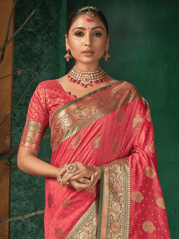 Women's Salmon Silk Heavy Woven Designer Saree - Odette