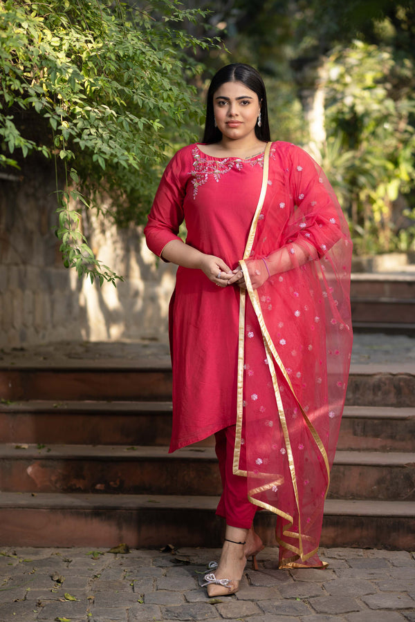 Women's Plus Size Hand Work Pink Kurta Set - Label Shaurya Sanadhya