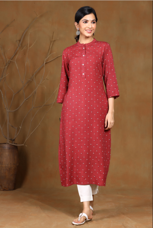 Women's Rayon Slub Embellished Straight Kurta - Juniper