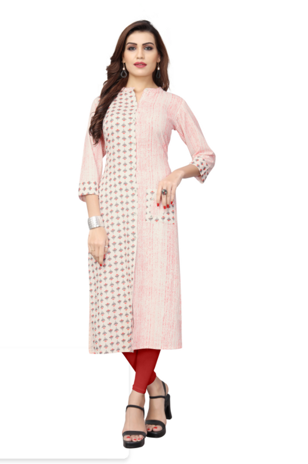 Women's Orange,White Color Cotton Straight Kurta  (1Pc) - Vbuyz