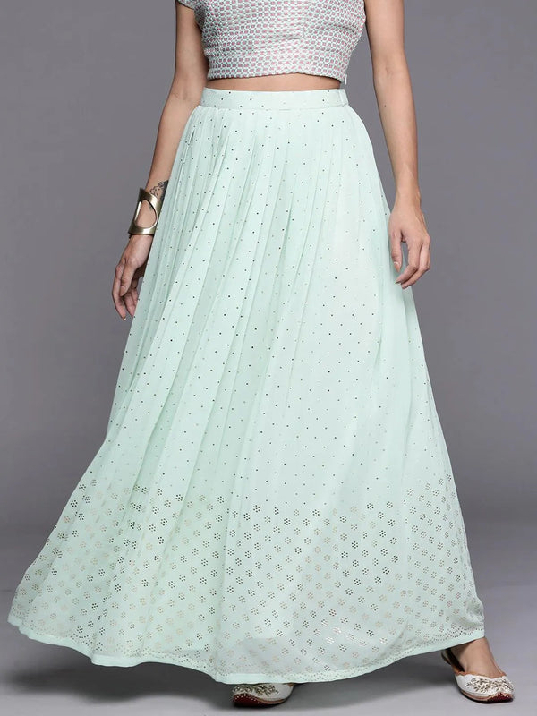 Sea Green Embellished Georgette Skirt - Jashvi