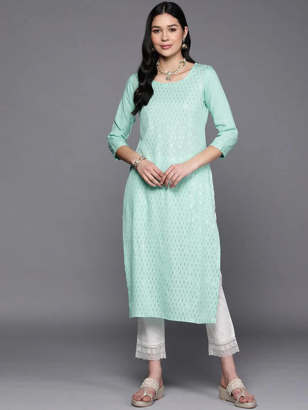 Sea Green Embroidered Rayon Straight Kurta - Jashvi