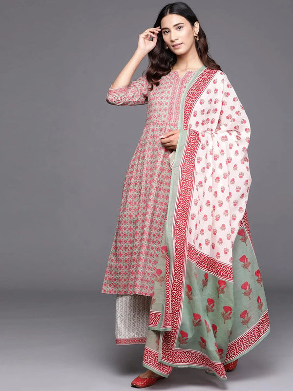 Sea Green Printed Cotton Suit Set - Jashvi