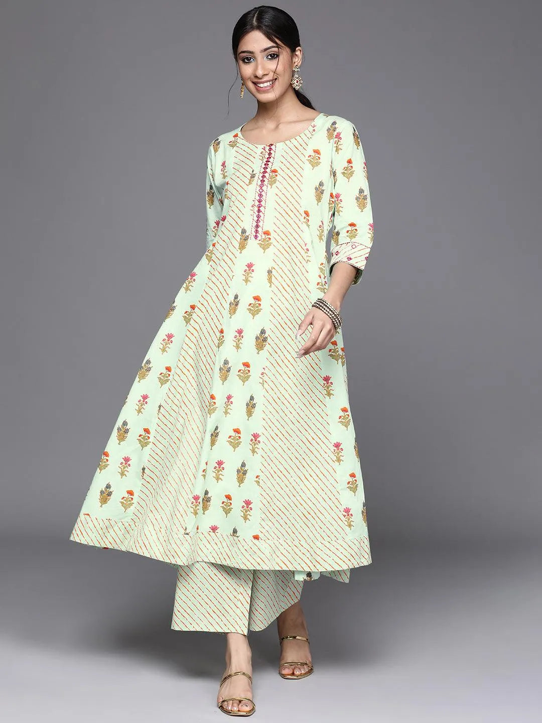 Sea Green Printed Cotton Kurta - Jashvi